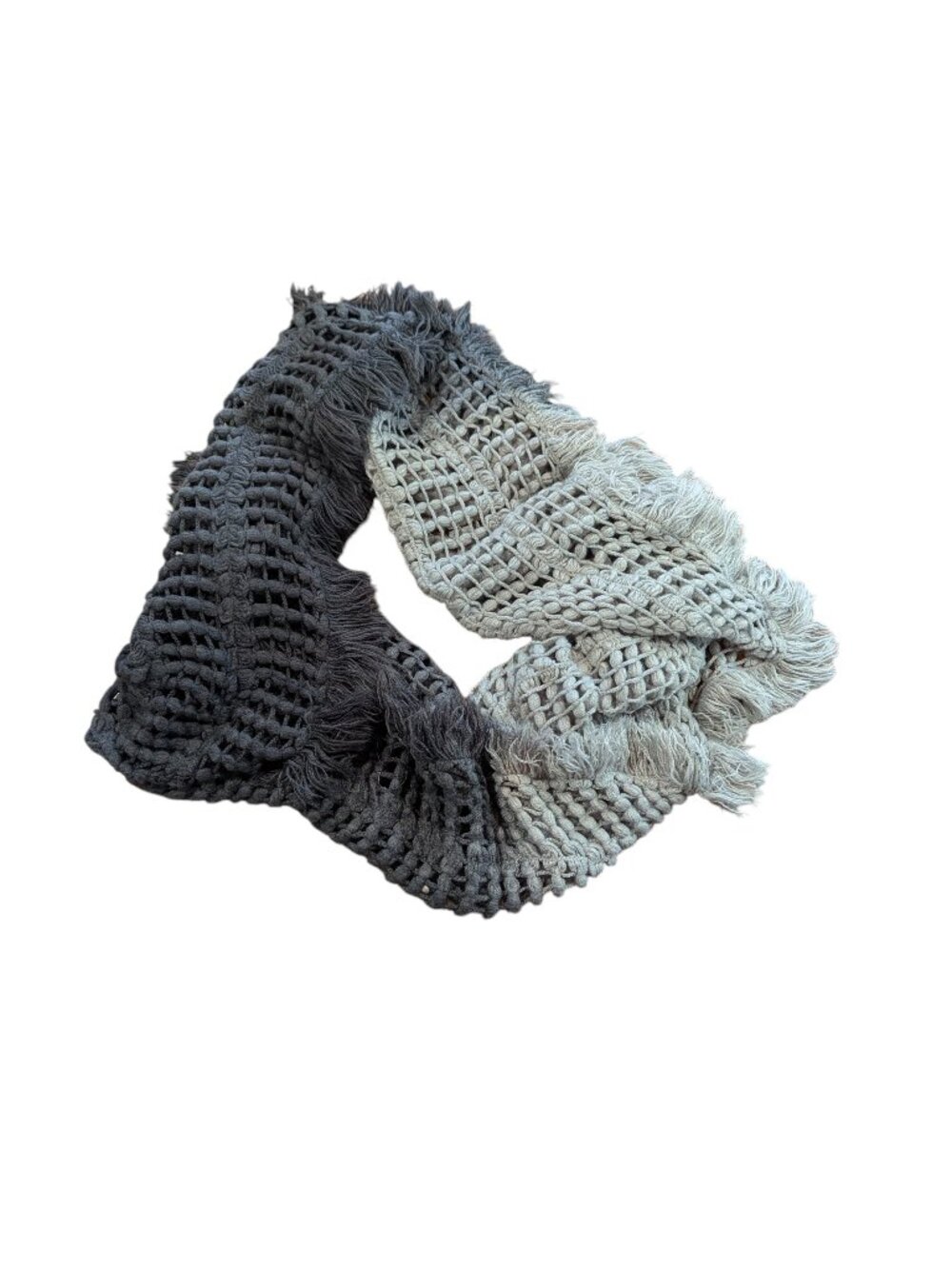 Steve Madden Gray Ombre Gradient Color Open Knit Fringe Infinity Scarf